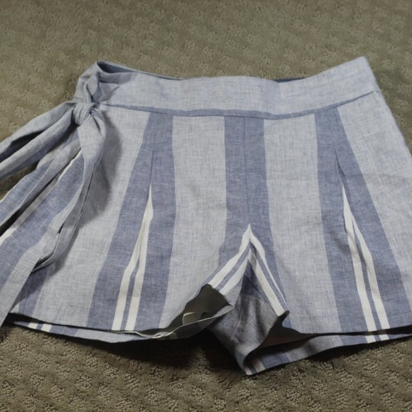NWOT Express Size 00 Super Shortie High Rise Striped Linen-Blend Sash Tie Shorts - Picture 1 of 5